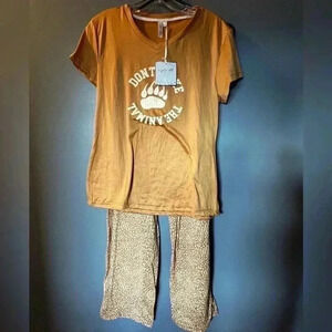 Cozy Brown Graphic Pajama Set by Lights Off.